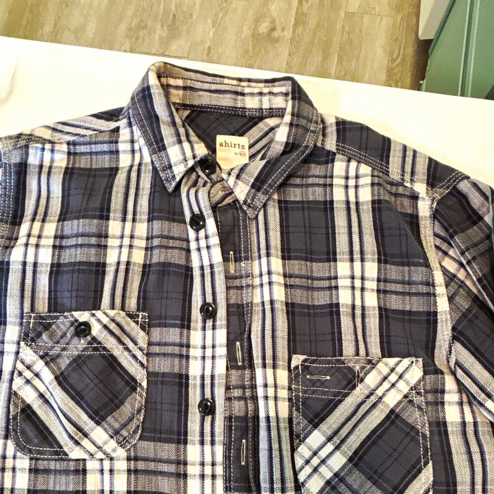 shirts by AG Men's Shirt M Gray White Plaid Flannel Long Sleeve Point Collar - Picture 1 of 7